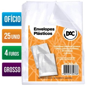 Saco Plástico 4 Furos com 25 Envelopes Grossos 5076 DAC