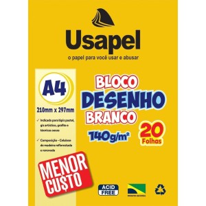 Bloco de Desenho A4 Branco 140g 20fls Usapel