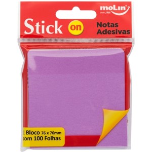 Notas Adesivas 76mm x 76mm - Roxo 100 Folhas Molin