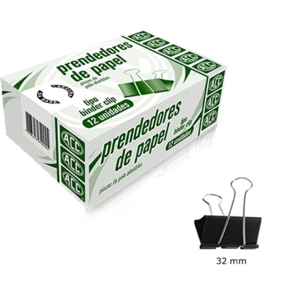 Prendedor de Papel 32mm Preto c/12 ACC