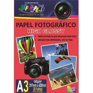 Papel Fotográfico A3 High Glossy 180g 20 Folhas Off Paper