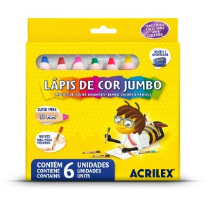 Lápis de Cor 6 Cores Jumbo Acrilex