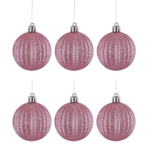 Bola de Natal 6cm Rosé com Glitter c/6 Grillo