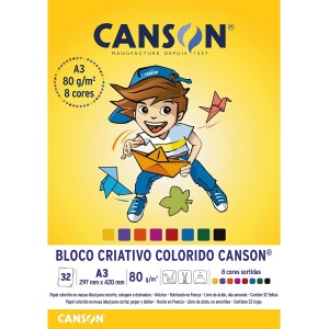 Bloco Criativo A3 Colorido Infantil 8 Cores 80g 32fls Canson