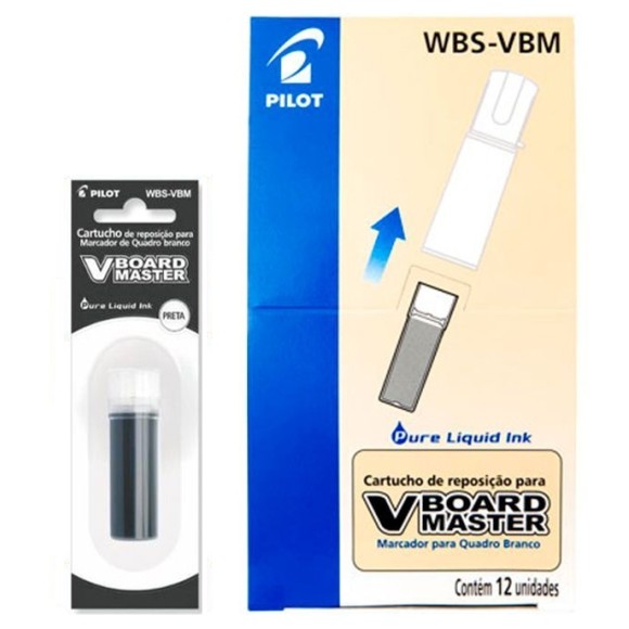 Refil para Pincel Marcador de Quadro Branco V-Board Master Preto c/12 Pilot