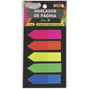 Marcador de Página 12mm x 44mm - Seta 5 Cores 25 Folhas BRW