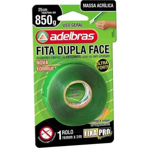 Fita Dupla Face Massa Acrílica 850g - 19mm x 2m Adelbras
