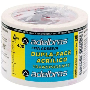 Fita Dupla Face Transparente 18mm x 30m - Pacote com 4 Rolos Adelbras