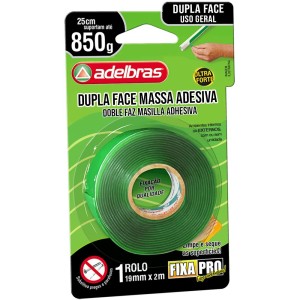 Fita Dupla Face Massa Adesiva 850g - 19mm x 2m Adelbras
