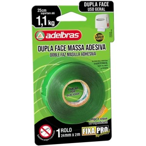 Fita Dupla Face Massa Adesiva 1,1Kg - 24mm x 2m Adelbras