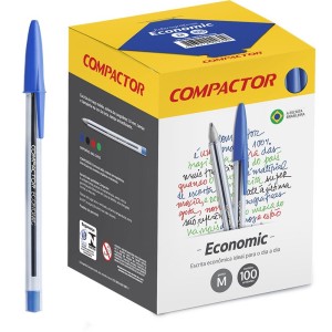 Caneta Esferográfica 1.0mm Economic Azul c/100 Compactor