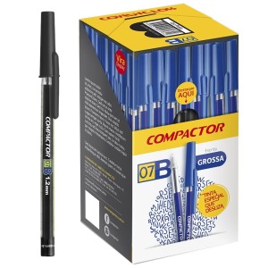 Caneta Esferográfica 1.2mm 07B Preta c/50 Compactor