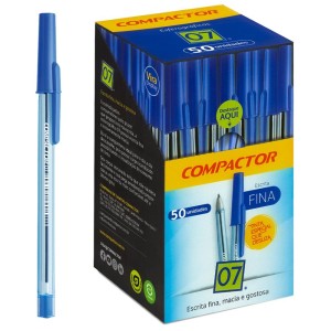 Caneta Esferográfica 0.8mm 07 Azul c/50 Compactor