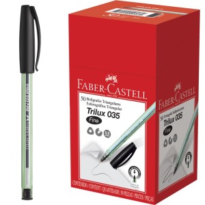 Caneta Esferográfica 0.8mm Trilux Fine 035 Preta c/50 Faber Castell